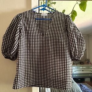 Ganni Black and White Checkered Blouse